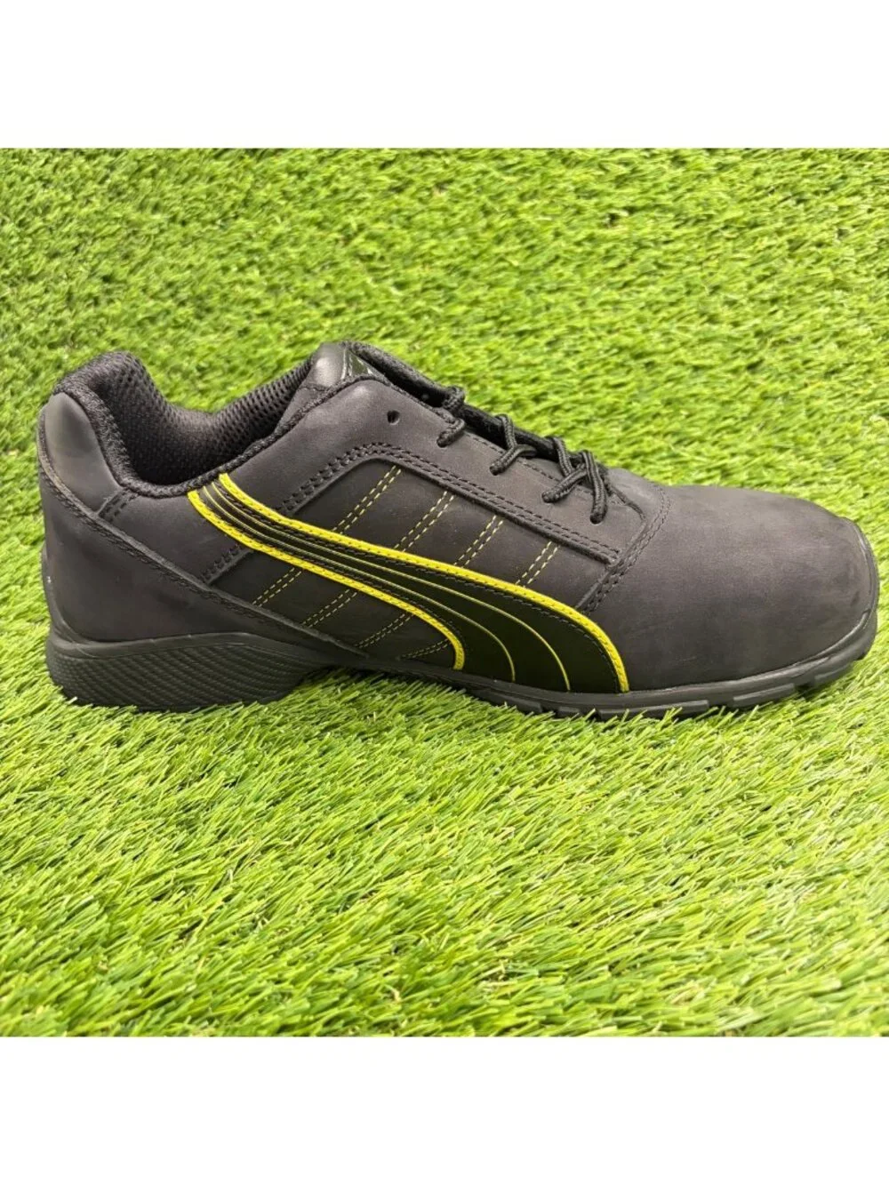 Puma Amsterdam Low Mens Size 11 Black Yellow Aluminum Toe Safety Work Shoes